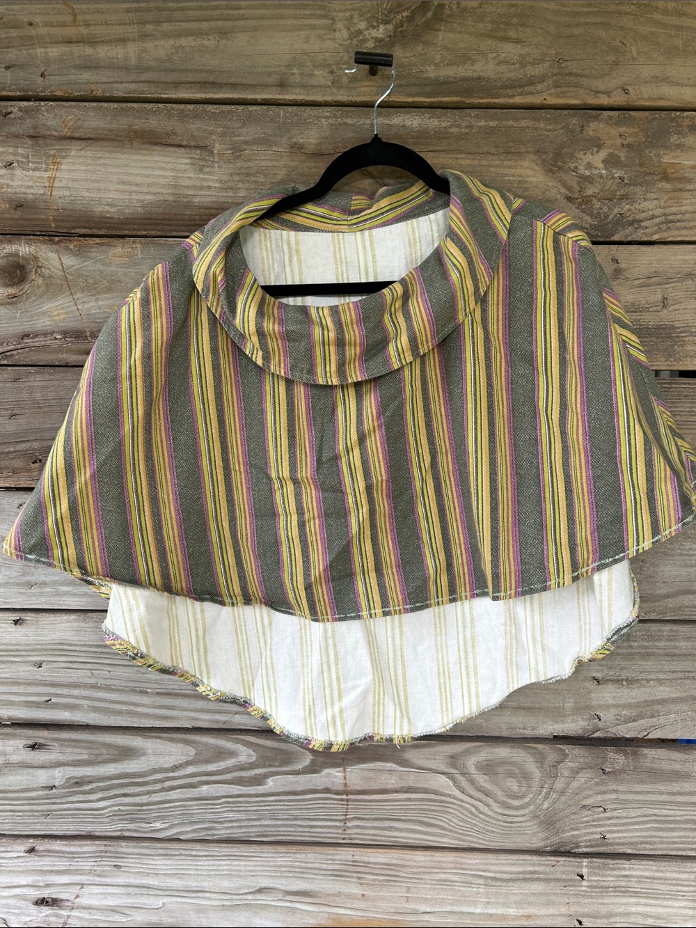 Handmade Striped Multicolor Poncho Top - Yellow & Pink